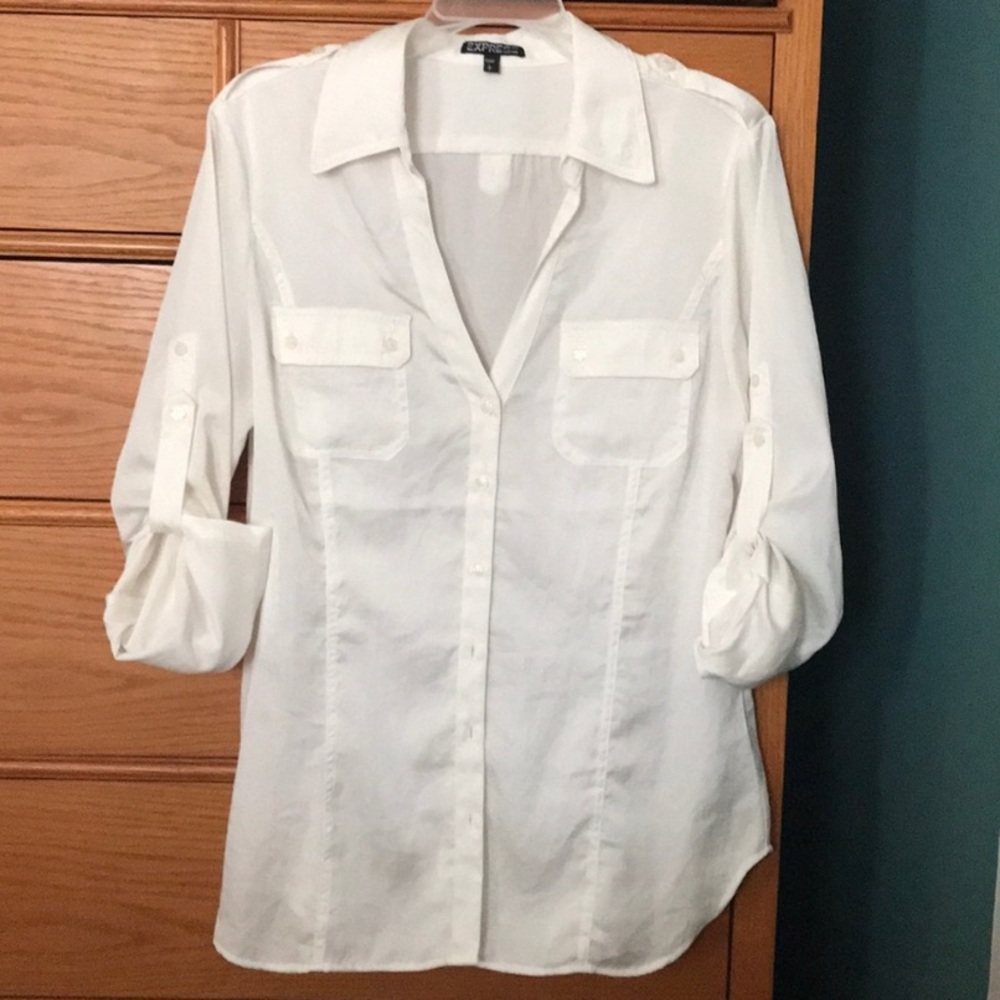 White silk button up blouse!